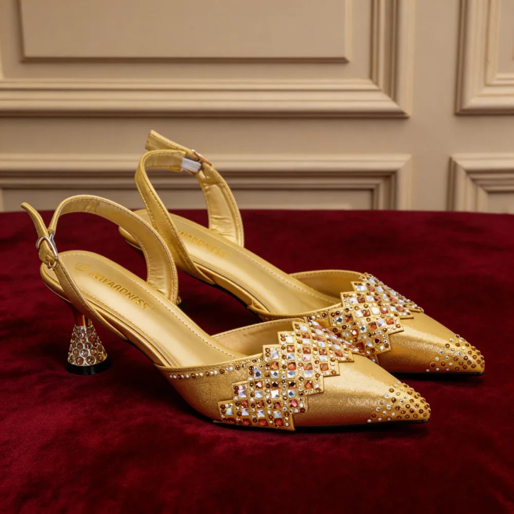 New Arrival Women Shoes and Bags To Match Set Nigeria Party African Matching Shoes and Bags Decorated with Rhinestone