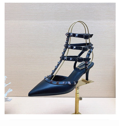 Women's sandals luxury Woman shoes Gladiator Summer 2026 New Rivet High-heeled Three Straps Ankle Fashion Designer Ladies Shoes