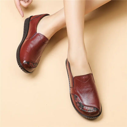 Genuine Leather Ballet Flats Shoes Women Vintage Luxury High Quality Loafers Women's Moccasins Casual Elegant Ladies Wide Shoes