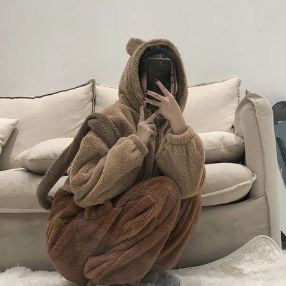 Flannel Anime Onesie Adults Animal Pijama Pajamas Set Women Men Cosplay Halloween Cartoon Pyjama Adults Winter Bear Sleepwear
