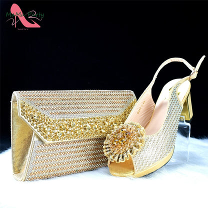 Mature Italian Women Shoes Matching Bag Set in Green Color 7 CM Comfortable Heels with Plaform Elegant Peep Toe Sandals