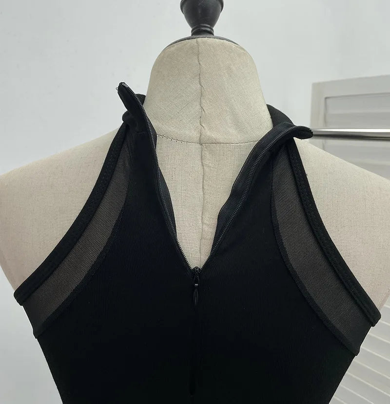 ISAROSE Summer Sexy Bodysuit for Women Stretch Braless Solid Color Back Zipper Sleeveless Basic Design Slim Halter Jumpsuit