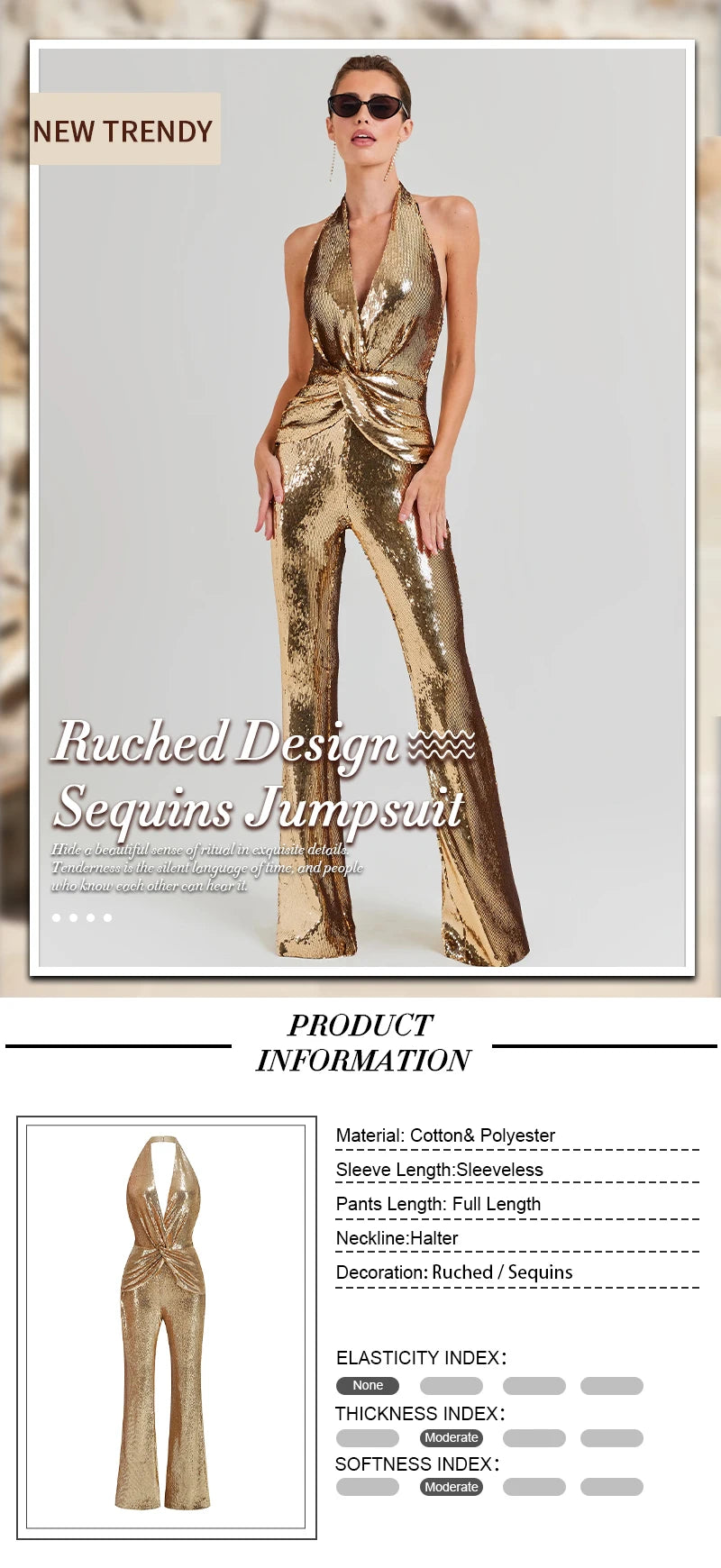 VC Gold Elegant Jumpsuits For Woman Luxury Brown Sequins Design Fashion Party Sexy Backless Sleeveless One Piece Female Clothing