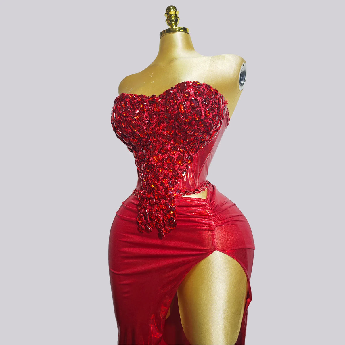 Woman Performance Suit Sexy Pink Backless Strapless Rhinestones Dress Event Costume Dancewear Top And Skirt Birthday Drag Club
