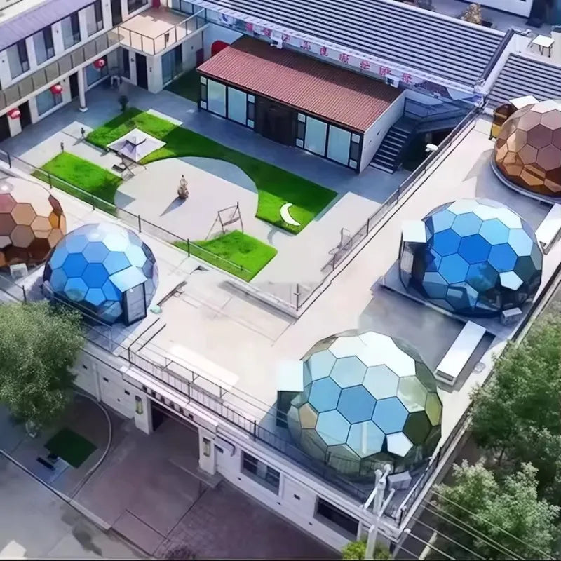 Modern Custom Hotel Glass Glamping Aluminum Alloy Fireproof Four-Season UV-resistant Transparent Geodesic Dome Tents