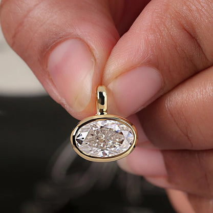2-4carat East West Oval Cut Moissanite Pendant Necklace For Women 925 Silver Bezel Set Solitaire Diamond Ball Neckchain With GRA