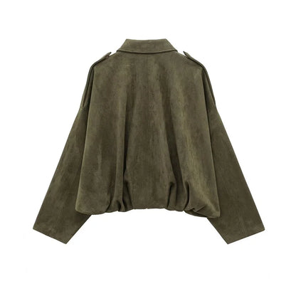 MUJER Faux Suede Bomber Jackets for Women Zip Oversized Jacket Woman Outerwears Padded Varsity Jackets Streetwear Women's Coats