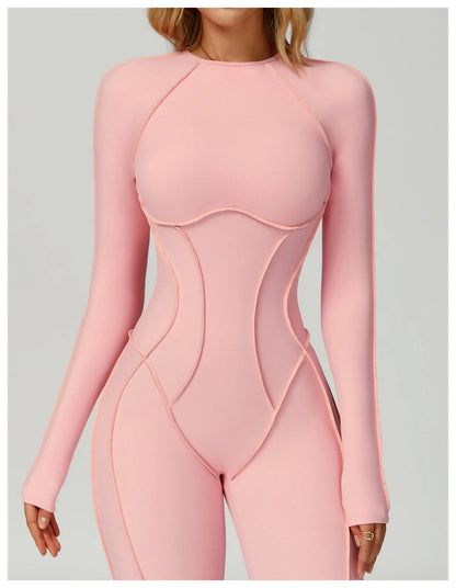 Sexy Hollow Back Long Sleeve Yoga Jumpsuit Women Quick Dry One-piece Yoga Suit Gym Training Leggings Playsuit Slim Fit Bodysuits