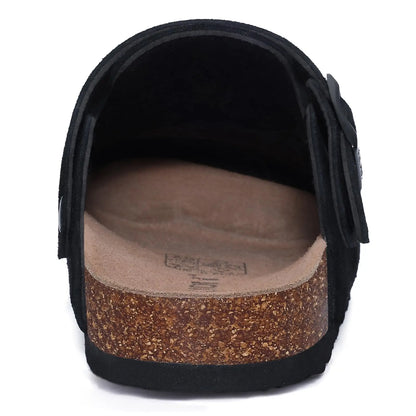 Litfun New Fashion Women's Clogs with Adjustable Strap Cork Footbed Leather Mules with Arch Support Unisex Outdoor Potato Shoes