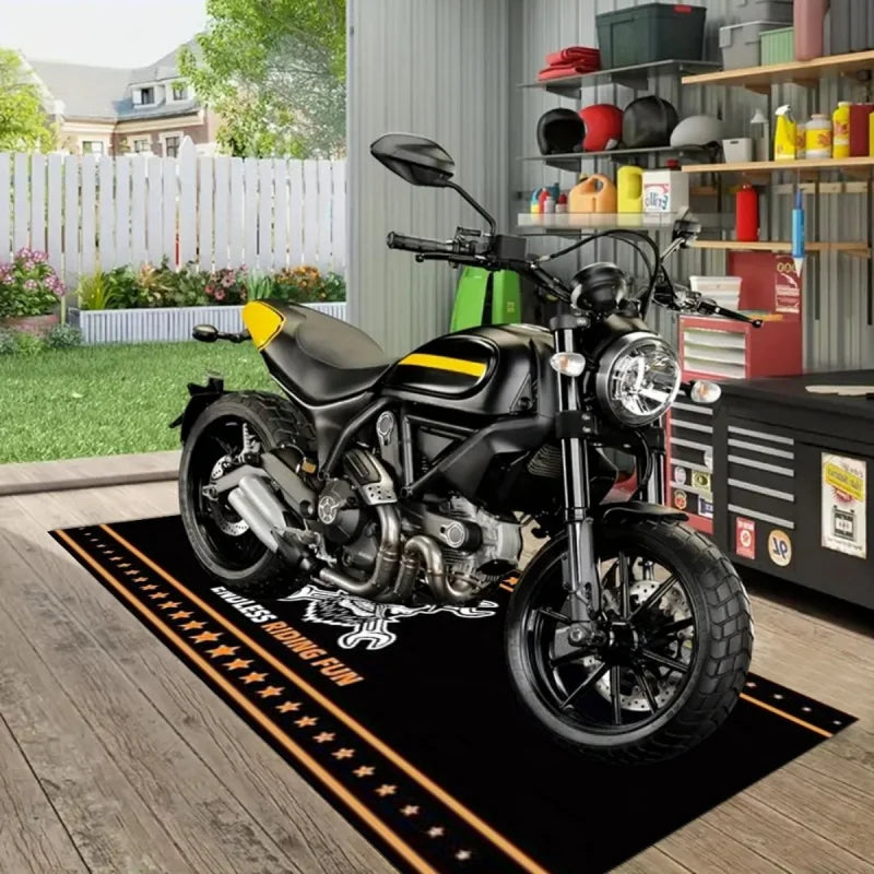 VIKAMA Skull Wrench Motorcycle Garage Mat Oil Resistant Wear-Resistant Racing Display Carpet for Workshop Home Decor