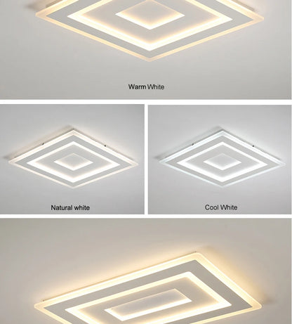 Slim LED Ceiling Light Dimmable Chandelier Ceiling Lamps Sleek White Lamp for Living Room Bedroom, Flush Mount Lighting Lights
