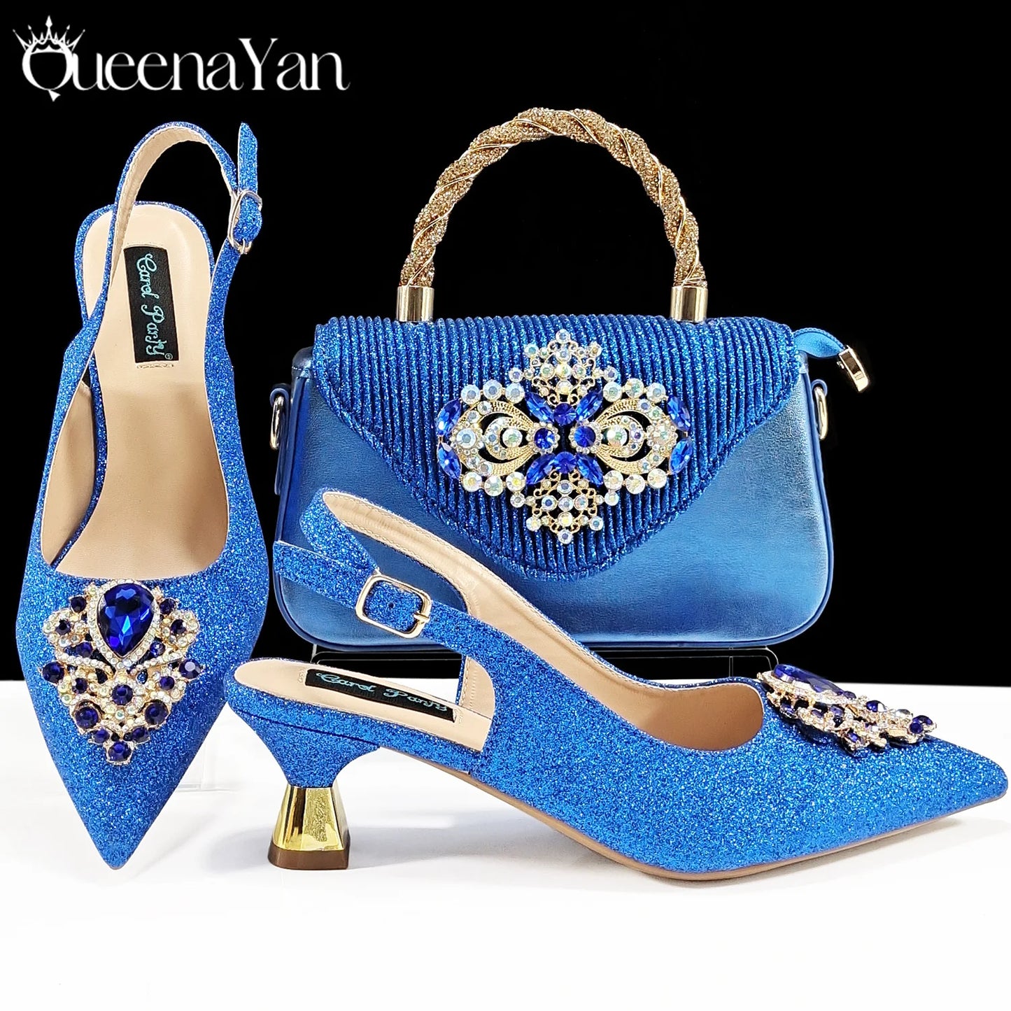 QSGFC Hot Selling INS Pointed-Toe Luxury Style Women High Heels Sandal With Bag Set Orange color Color For Wedding Party