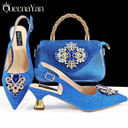 QSGFC Hot Selling INS Pointed-Toe Luxury Style Women High Heels Sandal With Bag Set Orange color Color For Wedding Party