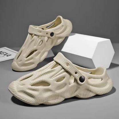Shevalues Summer New Hollow Sandals For Men Outdoor Fashion Hole Clogs Slippers Men Non-slip Garden Shoes Soft Sole Beach Slides