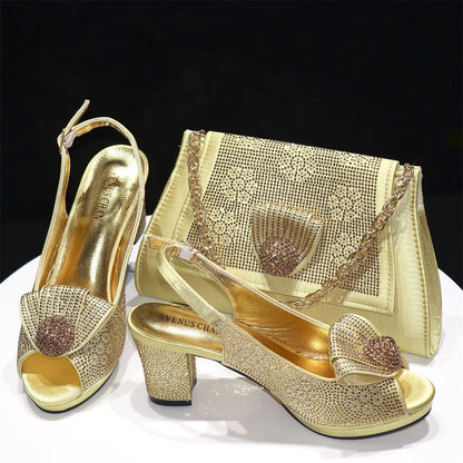Magenta Women Shoes And Bag Set African Ladies High Heels Sandals Match With Handbag Luxury Nigerian Pumps Femmes Sandales CR769
