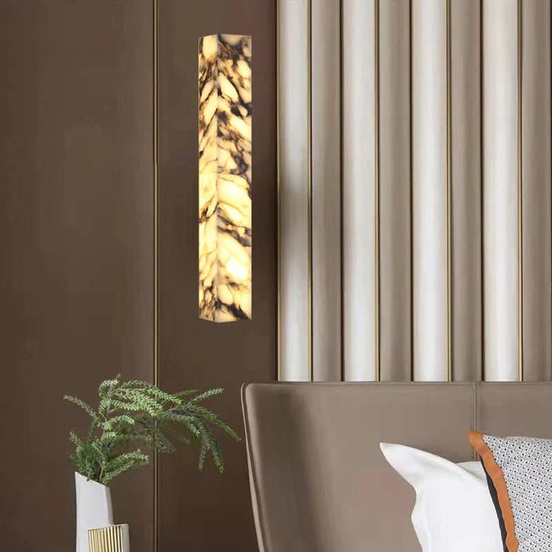 Cuboid Natural Marble Wall Lamp Art Design Dimmable Indoor Parlor Bedroom Stairs Bathroom Lighting