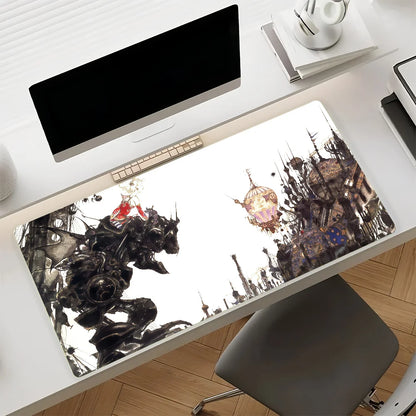 Gaming Mouse Pad, Large Desk Mat, Anti-slip Rubber Base, Stitched Edges, Golden Fantasy Art Print for Gaming & Office Desk Use