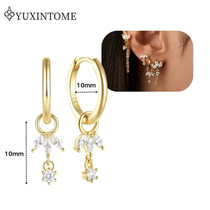 Women's 925 Sterling Silver Ear Needle Crystal Zircon Water Droplets Stud Hoop Gold Huggie Earrings Premium Luxury Party Jewelry