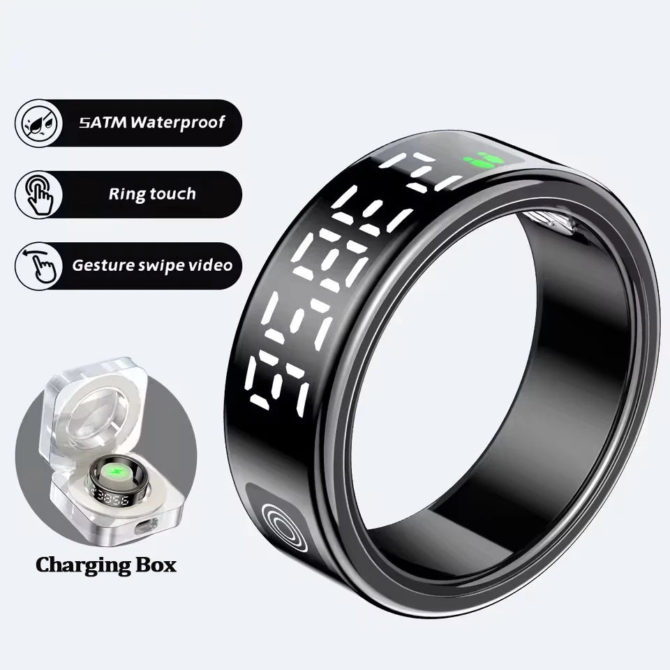 2026 Smart Ring with Display Screen and Touch, Wireless Charging, Health Manager, 5 ATM Waterproof For Men Women Rings R12 R11