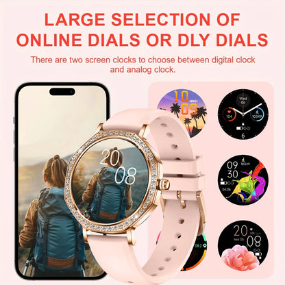 2026 New Ladies' Fashion Smartwatch Diamond Frame HD AMOLED Screen Bluetooth Call Health Monitoring Waterproof Smart Watch Gift