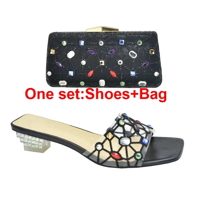 New Arrival Open Toe Shoes Clear Heels for Women Transparent Rhinstone Wedding Shoes Bride Women Shoe and Bag Set with Diamonds