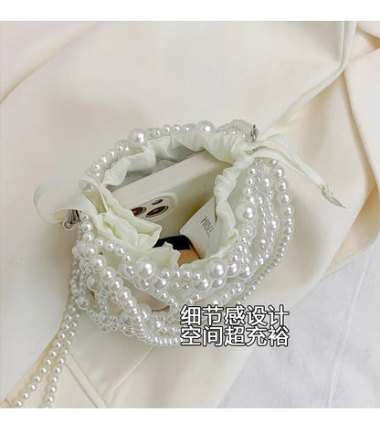 White Beading Bucket Shoulder and Crossbody Bags Exquisite Sense of Luxury Fresh Party Handbags for Women 2024 Fashion on Sale