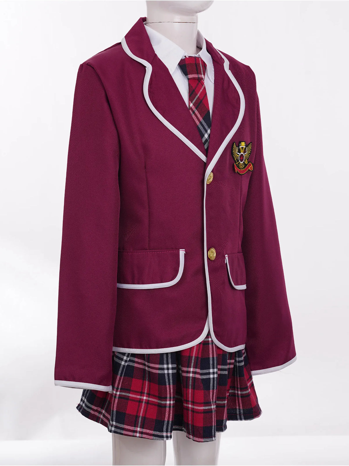 Kids Girls British Style School Uniforms Student Cosplay Anime Costume Suit Long Sleeve Coat With Shirt Tie Mini Skirt Set 4Pcs