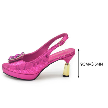Fashion Women Shoes and Bags To Match Set Nigeria Party African Shoe and Bags Set for Wedding Rhinestone Elegant Pumps for Lady