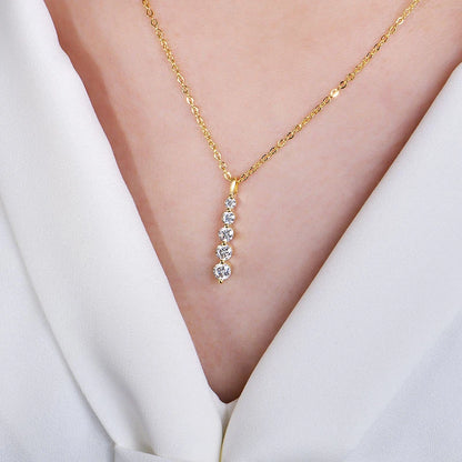 Rrjzz D Color Round Moissanite Pendant Necklace for Women 14K Gold Filled 5-Stone Lab Imitation Diamond Necklace GRA Certified