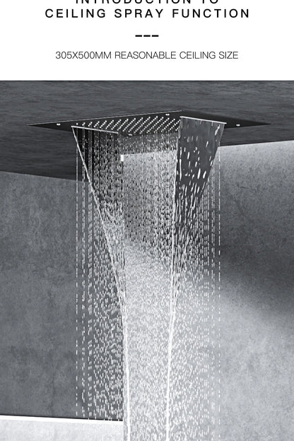 Luxury Black Brass Shower System Wall-Mounted LED Digital Display Design Cold & Hot Dual-Control 4-Function Ceiling Shower Tap
