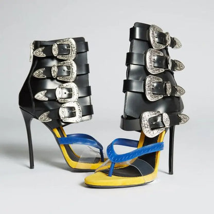 High heel sexy buckle belt women flip flops zipper modern sandal