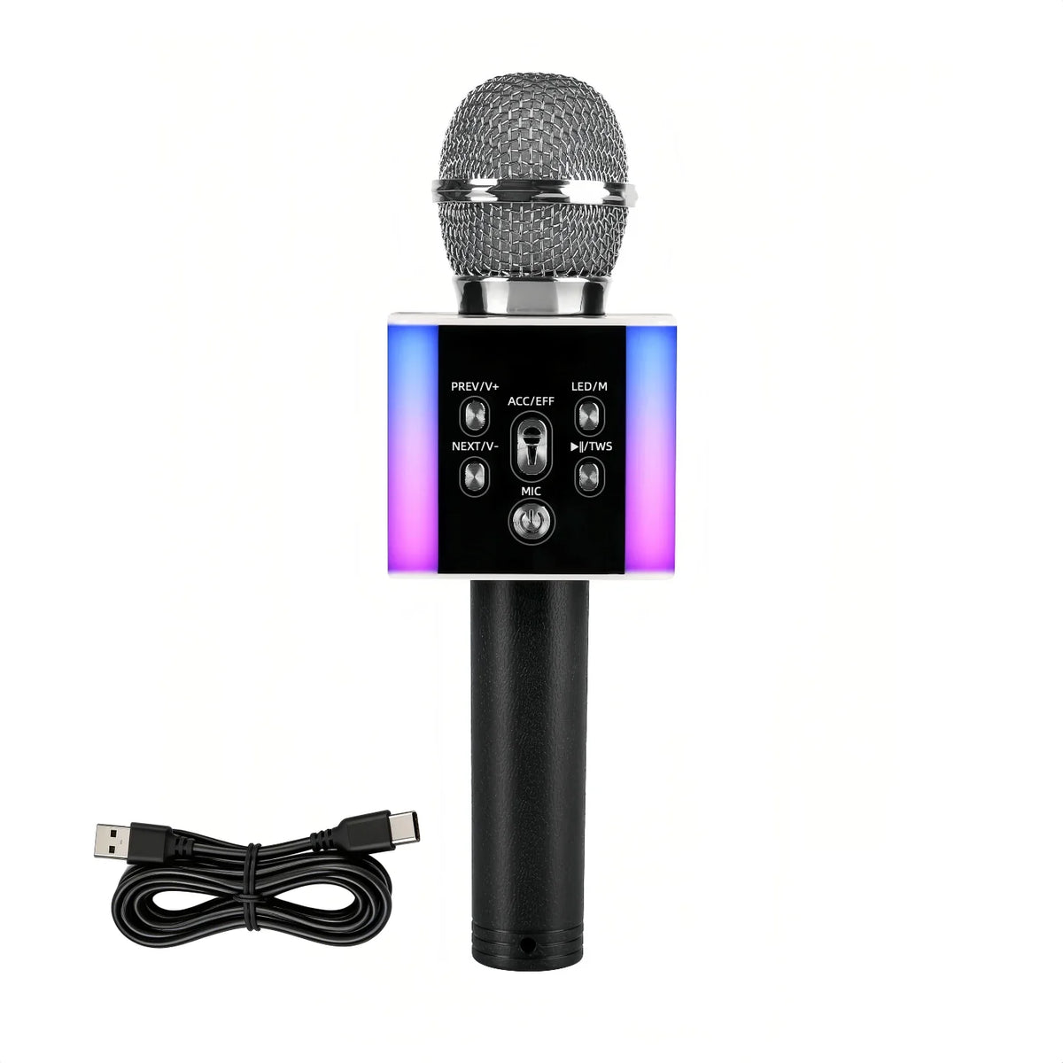 Wireless Karaoke Microphone Bluetooth Speaker LED Light Portable Singing Mic with Voice Changer for Kids Adults Party Outdoor Birthday Gift Car Travel Home KTV Rechargeable Handheld Karaoke Machine Christmas Present Fun Toy C