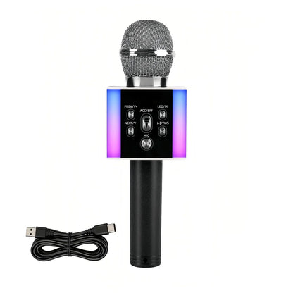 Wireless Karaoke Microphone Bluetooth Speaker LED Light Portable Singing Mic with Voice Changer for Kids Adults Party Outdoor Birthday Gift Car Travel Home KTV Rechargeable Handheld Karaoke Machine Christmas Present Fun Toy C