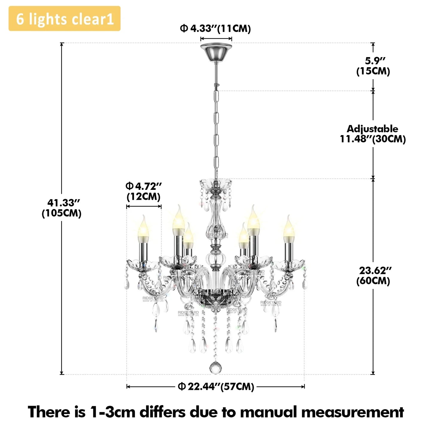Elegant 6 Chandelier Lighting Modern Crystal Lights Kitchen Chandeliers Light Ceiling Pendant Lamp Transparent Color