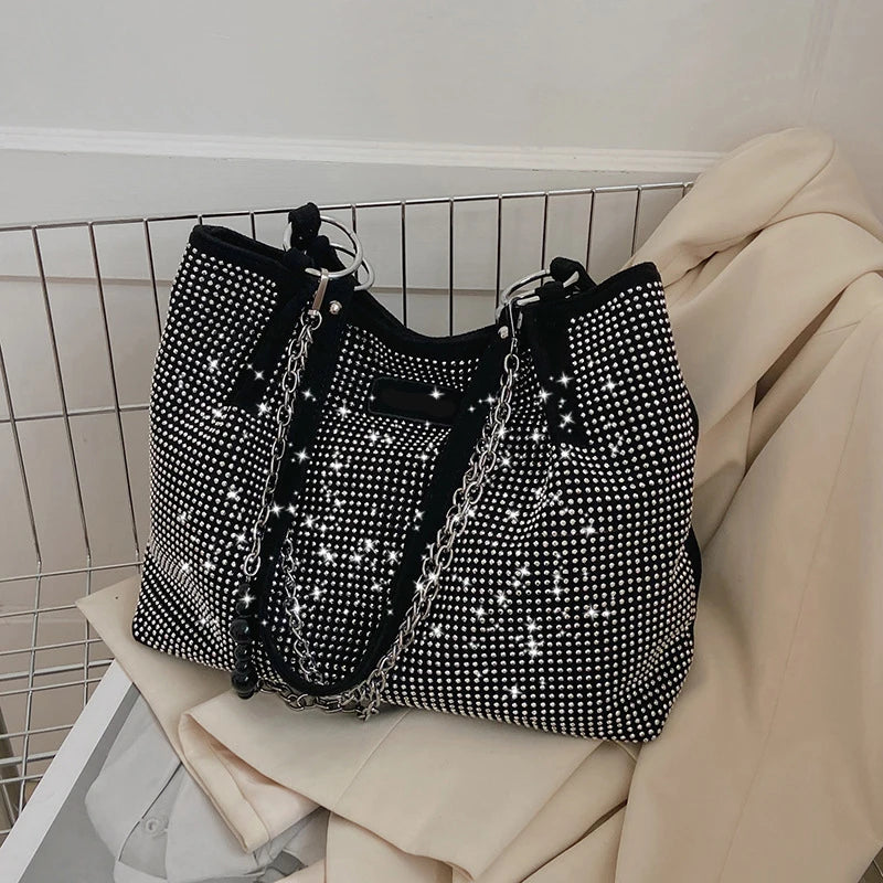 Yogodlns Luxury Rhinestone Bucket Bag For Women Fashion Brands Shouldr Bag Trendy Underarm Bag Shopping Handbag Purse Bolsa