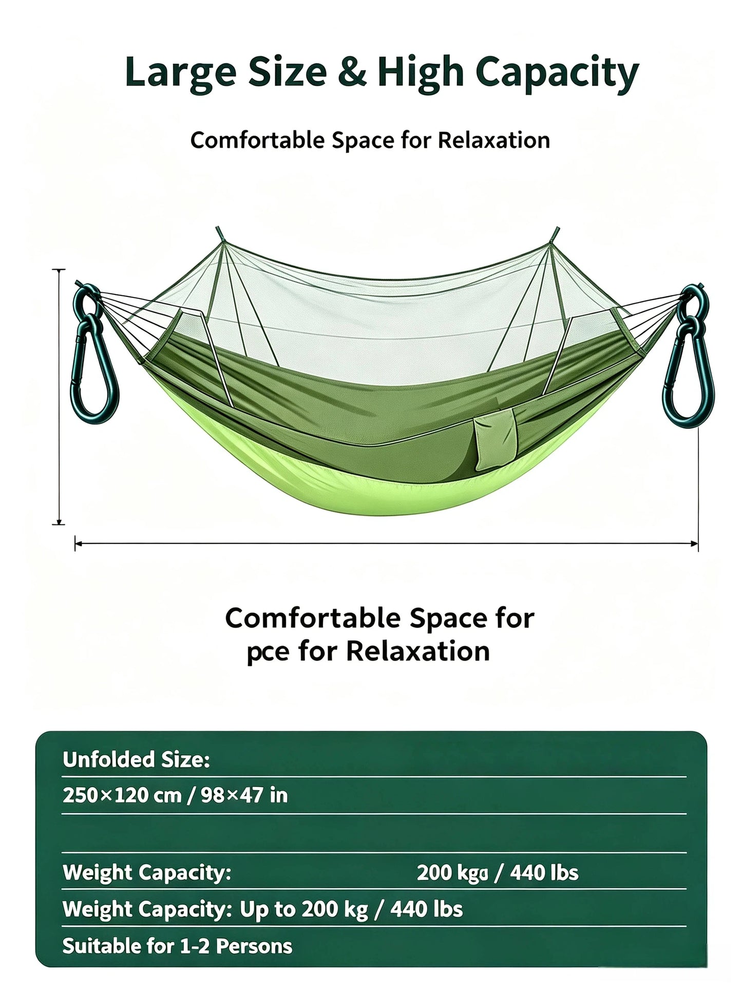 Outdoor Double Hammock with Mosquito Net Lightweight Portable Anti Bug Hammock Fast Install for Camping Hiking Travel Backyard
