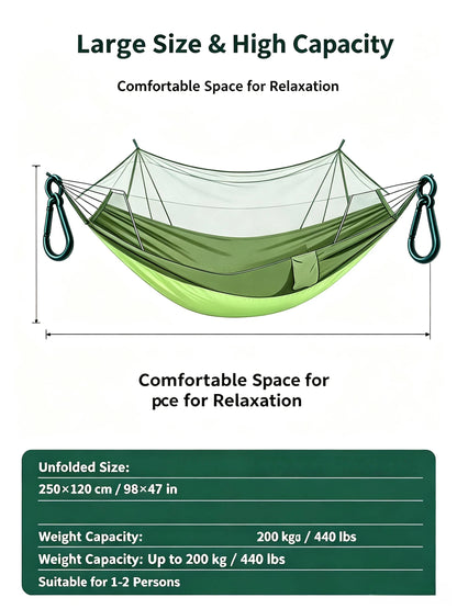 Outdoor Double Hammock with Mosquito Net Lightweight Portable Anti Bug Hammock Fast Install for Camping Hiking Travel Backyard