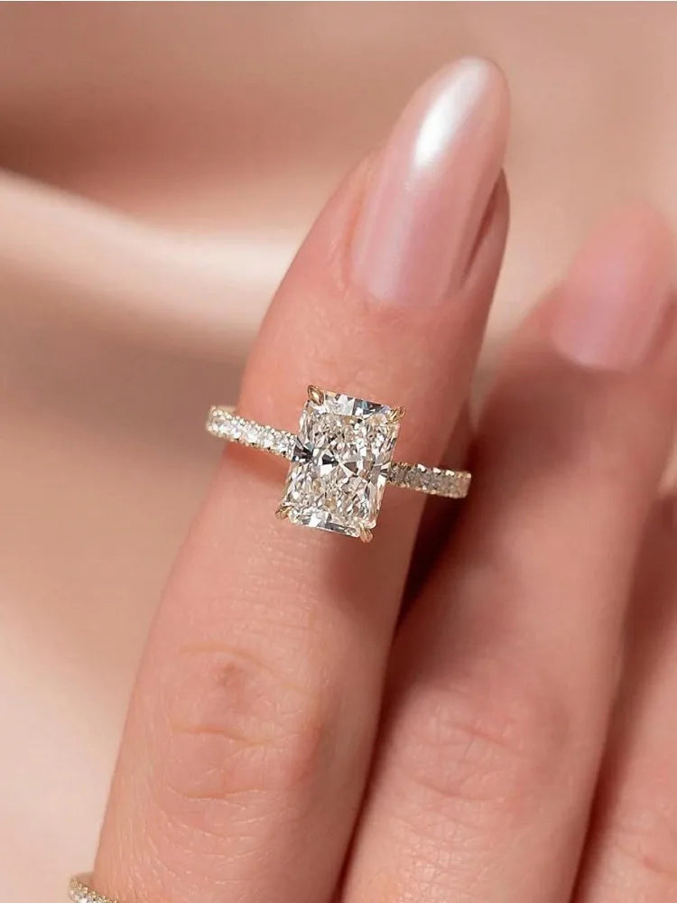 925 Sterling Silver 2-5CT Rectangle Zircon Gorgeous Shiny Ring For Women Anniversary Wedding Luxury High Quality Fine Jewelry