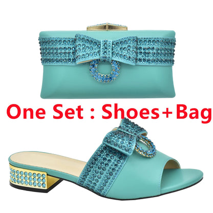 Fashion Women Shoes and Bag Set In Italy Matching Shoes and Bag Set Decorated with Rhinestone Nigerian Shoes and Matching Bags