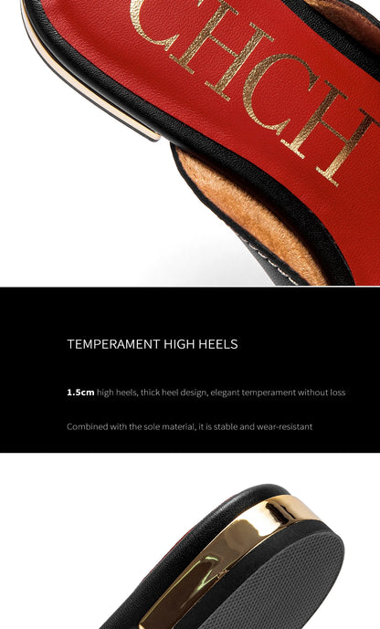 CHCH Women's Muller Shoes 2026 New High Quality Cow Leather Women's Flat Shoes Round Head