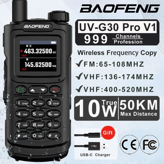 Baofeng Walkie Talkie UV-G30 Pro V1 10W Four Bands Long Range Portable Ham Radios Copy Frequency Waterproof 2-Way Radio Ham 2026