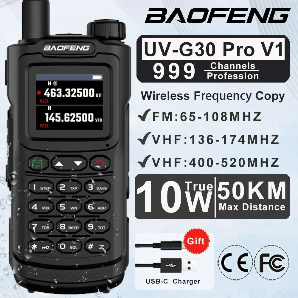 Baofeng Walkie Talkie UV-G30 Pro V1 10W Four Bands Long Range Portable Ham Radios Copy Frequency Waterproof 2-Way Radio Ham 2026