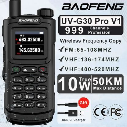 Baofeng Walkie Talkie UV-G30 Pro V1 10W Four Bands Long Range Portable Ham Radios Copy Frequency Waterproof 2-Way Radio Ham 2026