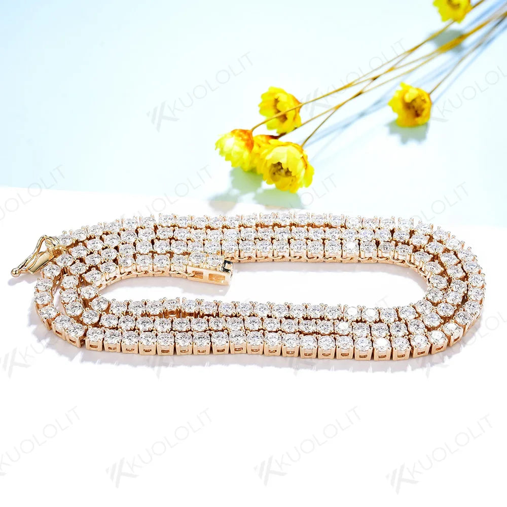 Kuololit Moissanite Tennis Necklaces for Women Men Solid 10K 14K 925 Sliver D/VVS Diamonds Necklace for Engagement Christmas