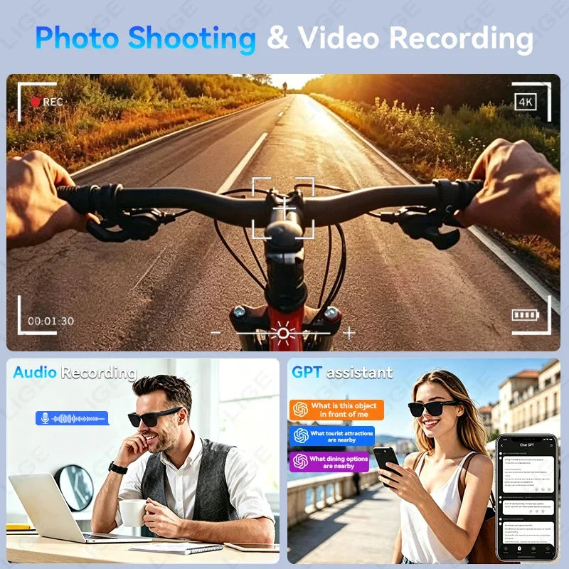 13MP HD Camera Smart Glasses AI Translation Anti-shake Photography Video Recording WIFI Transmission Bluetooth Sports Sunglasses