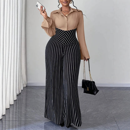 XL-4XL Plus Size Women Clothes Jumpsuit Clothes Long Sleeve Urban Leisure Bodysuit New Wide Leg Jumpsuit Wholesale Dropshipping