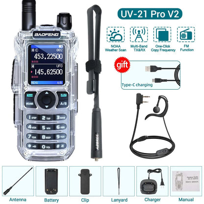 BAOFENG UV-21 PRO Auto Frequency Copy Walkie Talkie Ultra Long Range High Power Multi-Band Type-C Charger Portable Ham Radio