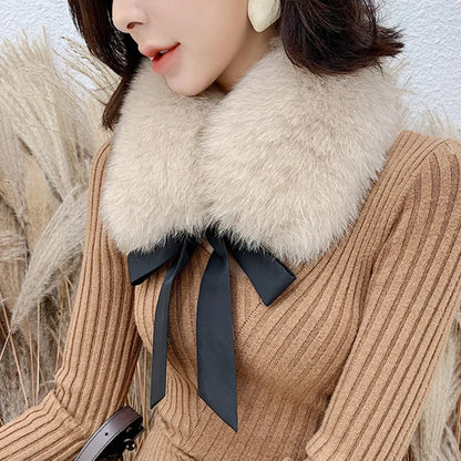 Winter Warm Fox Fur Collar Female Real Fur Collar Fashion Fluffy Clothing Accessories Collar Women Luxury Fur Scarf With Ribbons