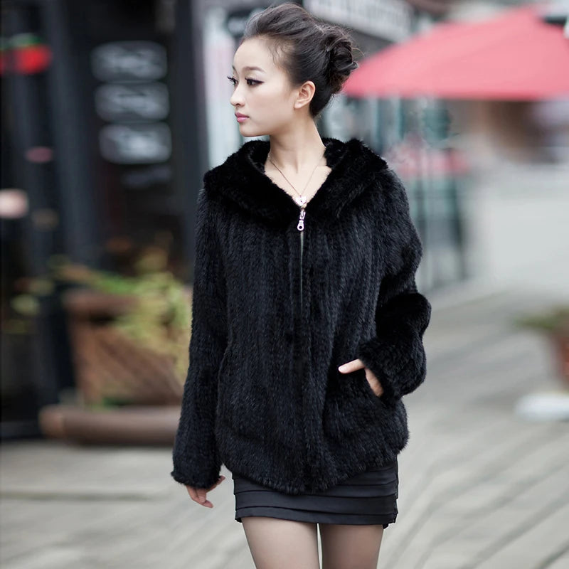 New Mink Fur Coat Women's Long-Sleeve Top Fashion All-Match Mink Knit Jacket Mink Knitted Fur Coat