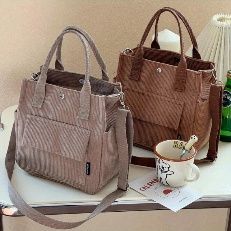 Large Capacity Corduroy Tote Bags for Work Commuting Carrying Bag College Style Student Outfit Book Shoulder Bag Shopping Bag